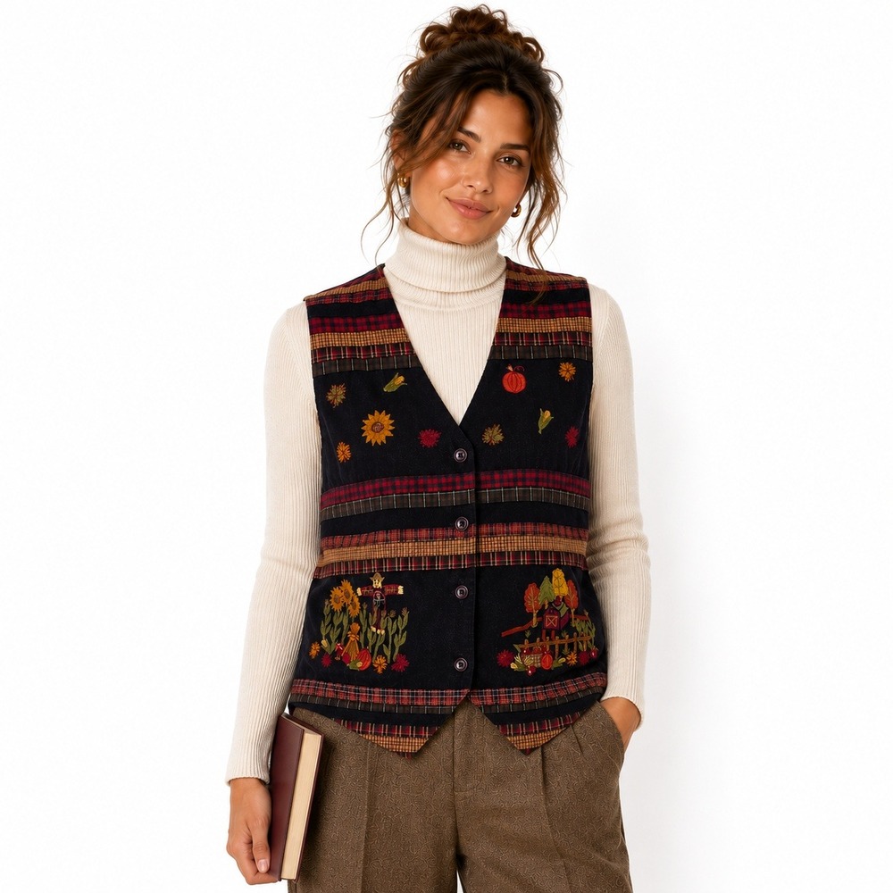 Bobbie Brooks Corduroy Vest S Navy Harvest Fall Cottagecore Thanksgiving Kitsch